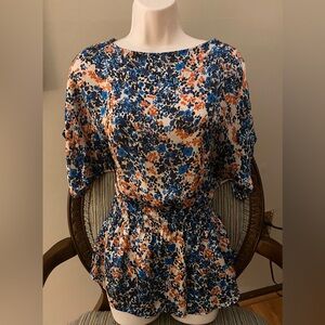 Xhilaration Blue and Orange Floral Tunic Top